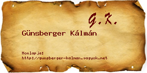 Günsberger Kálmán névjegykártya